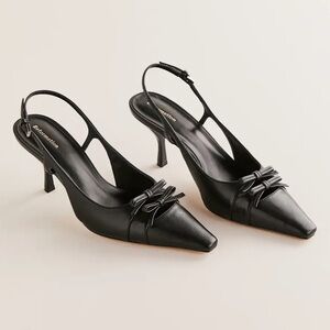 Reformation Noreen Slingback Pump Kitten Heels– Black Leather